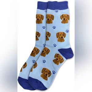 Red Dachshund Sock Daddy Light Blue one size NWT Dog Lover Cotton Weiner Dog